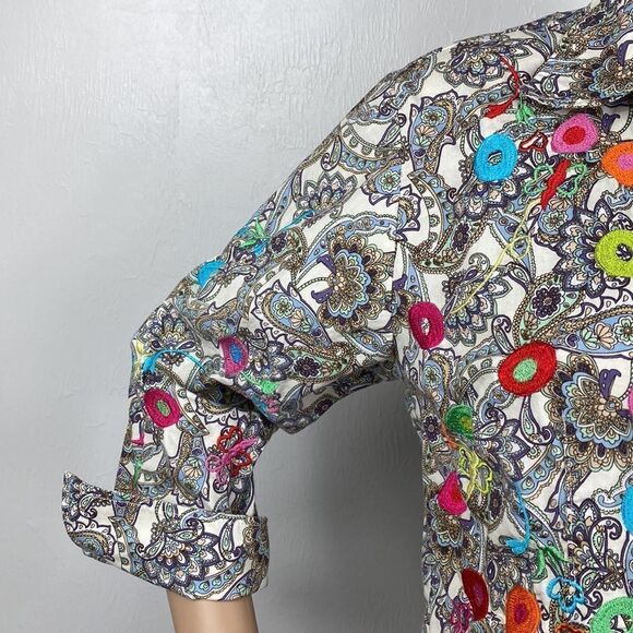 Pong Poco LTD Embroidered Cotton Floral Paisley Long Sleeve Shirt Top Size M - Picture 2 of 7